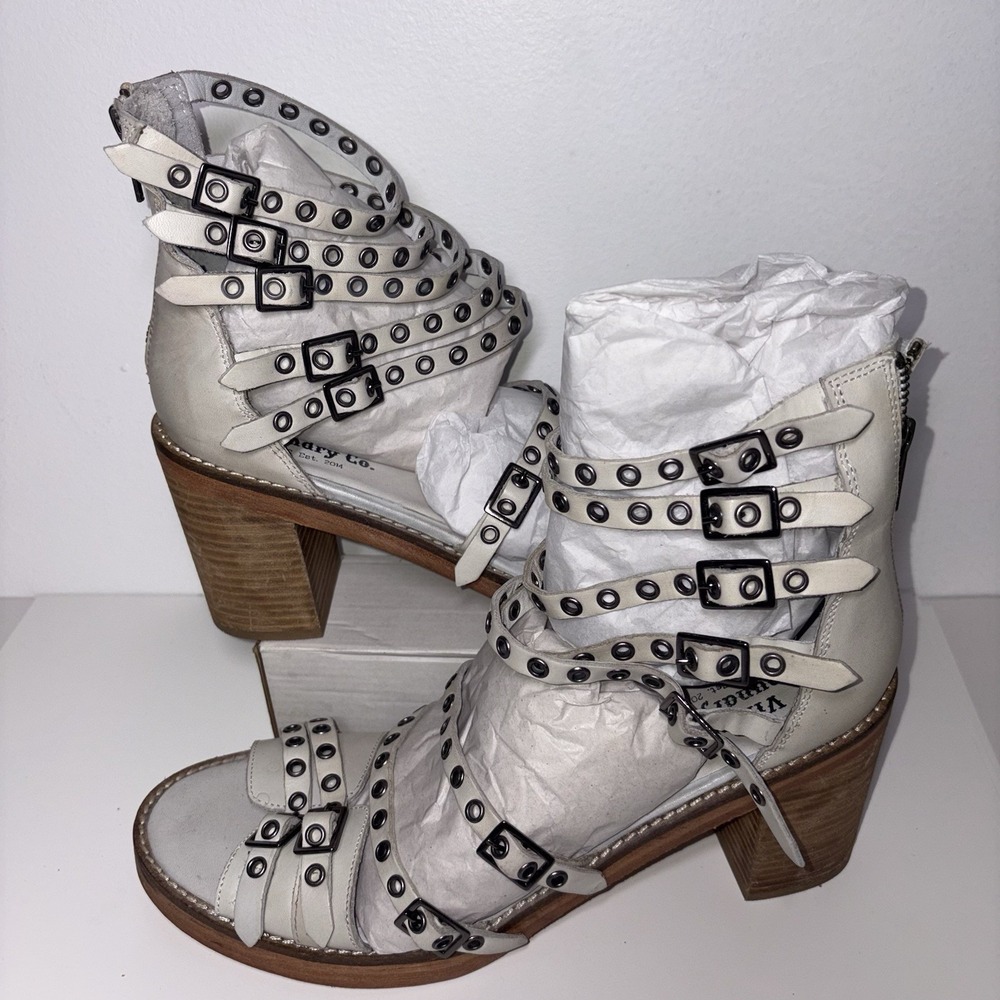 Vintage Foundry Co. Gladiator Heel Leather Boho Chic White Womens Size 9.5 Strap